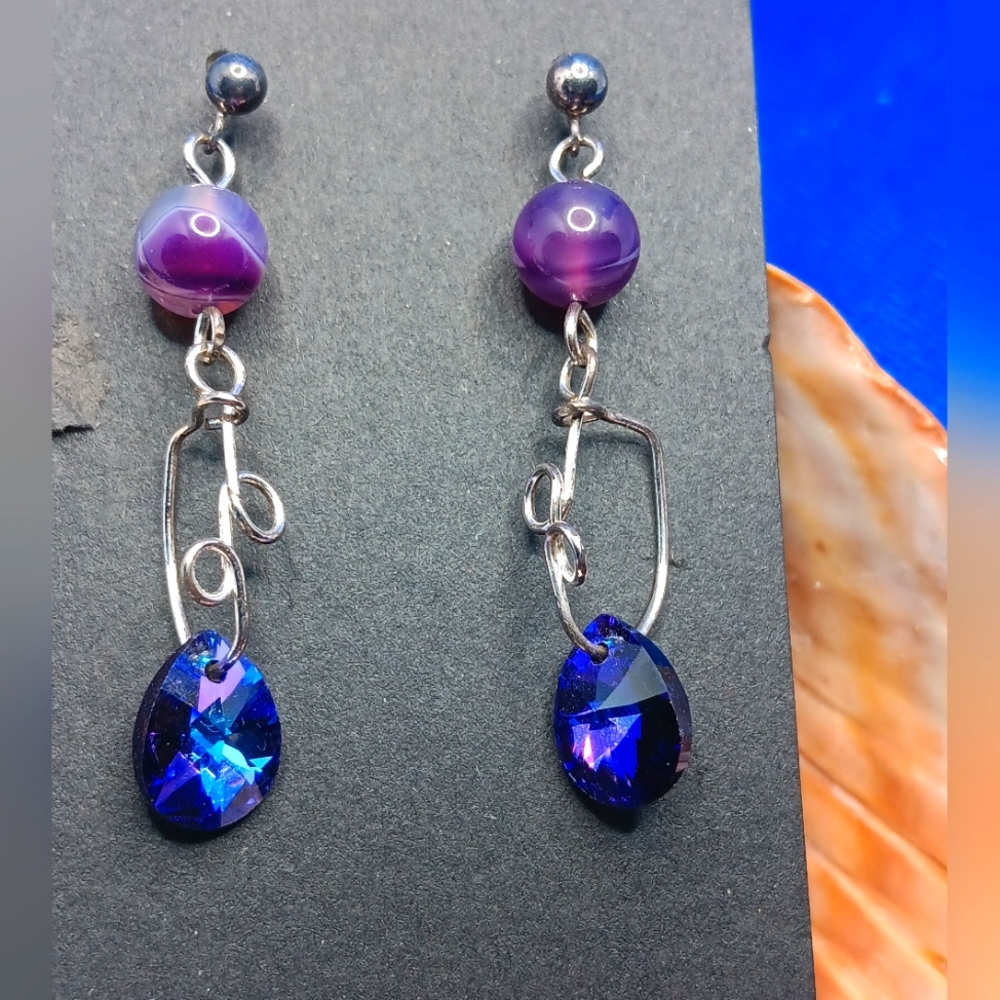 Swarovski Crystal Earrings Sterling Silver 925 Purple